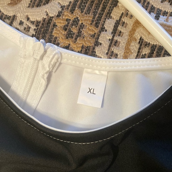 White and Black Asymmetrical A-Line Dress - Picture 6 of 7